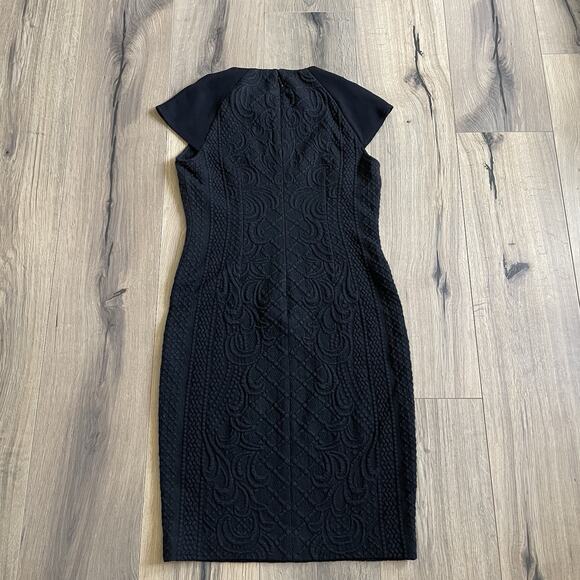 Tory Burch Kiersten Body-Con Dress Size Medium Black Jacquard Cap Sleeve - Picture 11 of 11